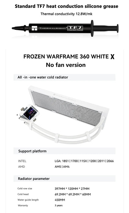 Thermalright FROZEN WARFRAME 360 X versione senza ventola radiatore All -in -one acqua-freddo display LCD da 2.4 pollici schermo personalizzato