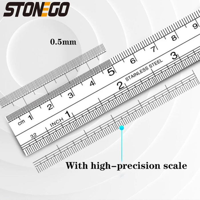 Righello in acciaio inossidabile STONEGO, righelli in metallo da 6, 8, 12, 16, 20 pollici, con scala a doppia faccia della linea di laurea ad alta precisione