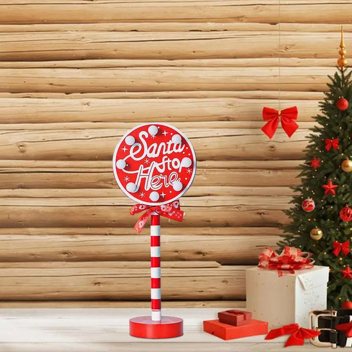 Stop Sign Party Decoration Santa Stop Here Tree Topper Desk Lamp LED Stop Sign Light Up Christmas Garden Light per Window Sign