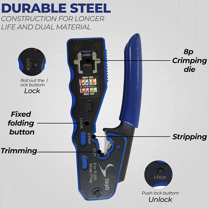 ZoeRax RJ45 Crimp Tool Pass Through Crimper Cutter per Cat6a Cat6 Cat5 8 p8c connettore modulare Ethernet All-in-one Wire Tool