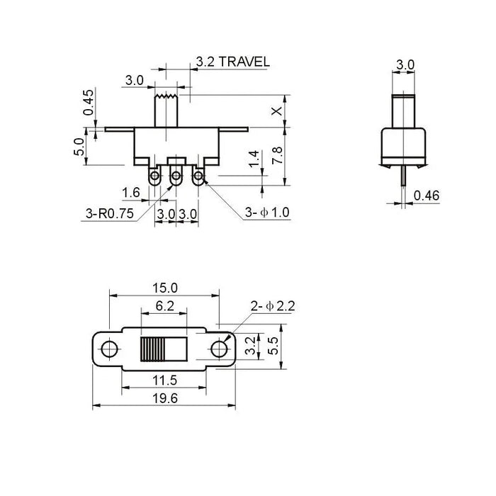 10 pz SS12F15 Mini interruttore a levetta 3 pin 1 p2t interruttore a scorrimento per progetti di giocattoli elettronici fai da te maniglia alta 3-6MM DC 50V 0.5A