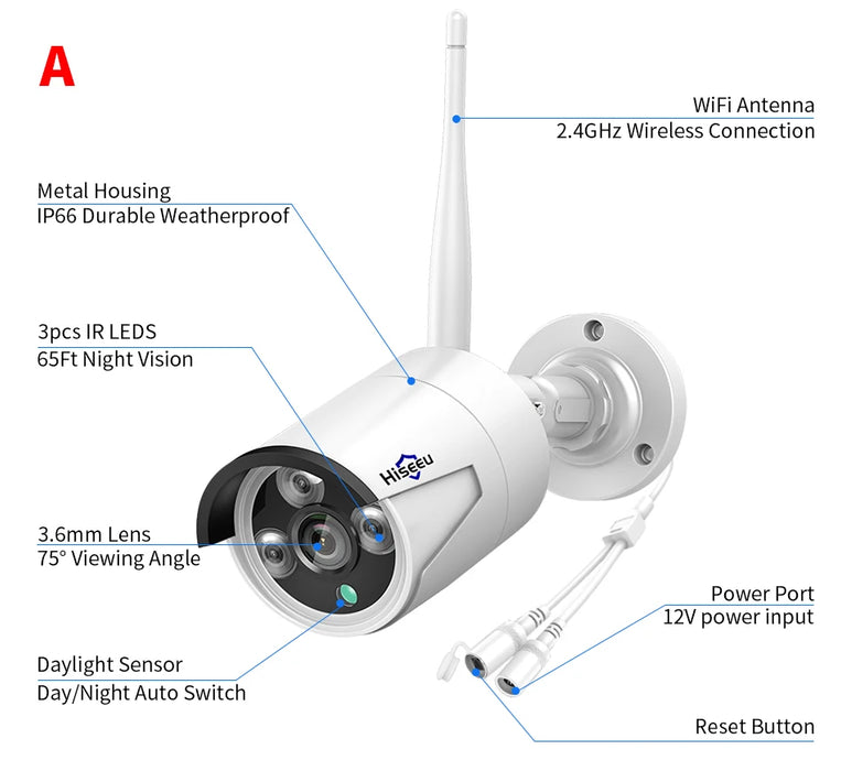 Telecamera IP Wireless Hiseeu 1536P obiettivo 3.6mm telecamera WiFi di sicurezza impermeabile per kit di sistemi CCTV Wireless Hiseeu IP Pro APP View