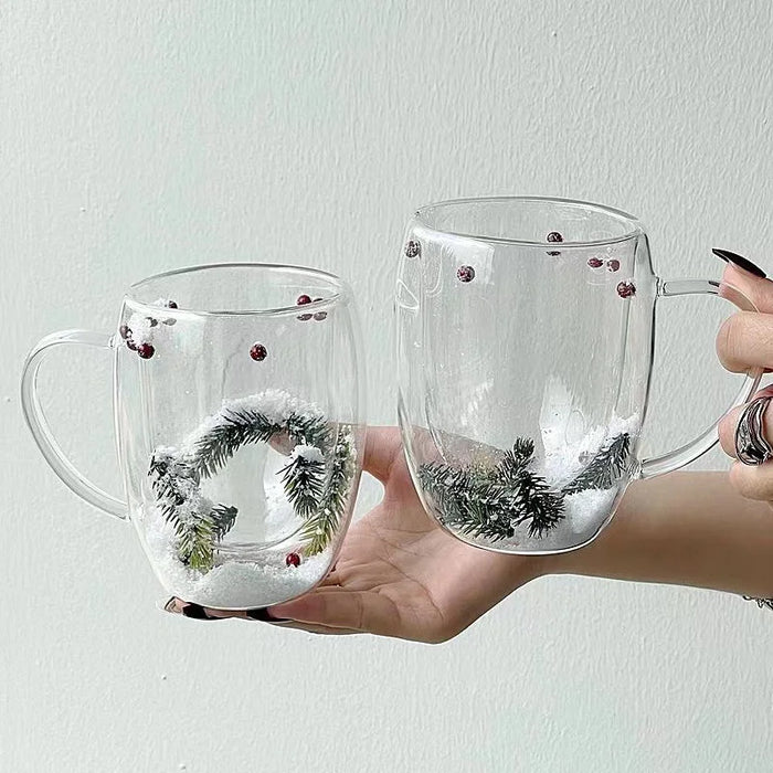 200/350ML tazza di vetro trasparente a doppia parete tema natalizio scena di neve tazza di caffè in vetro tazza di acqua di latte resistente al calore regalo di natale