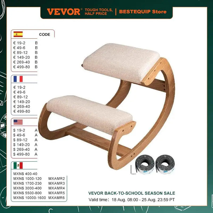 VEVOR Sedia ergonomica inginocchiata in Legno Naturale Laccato Variable Seduta ergonomica Bianco