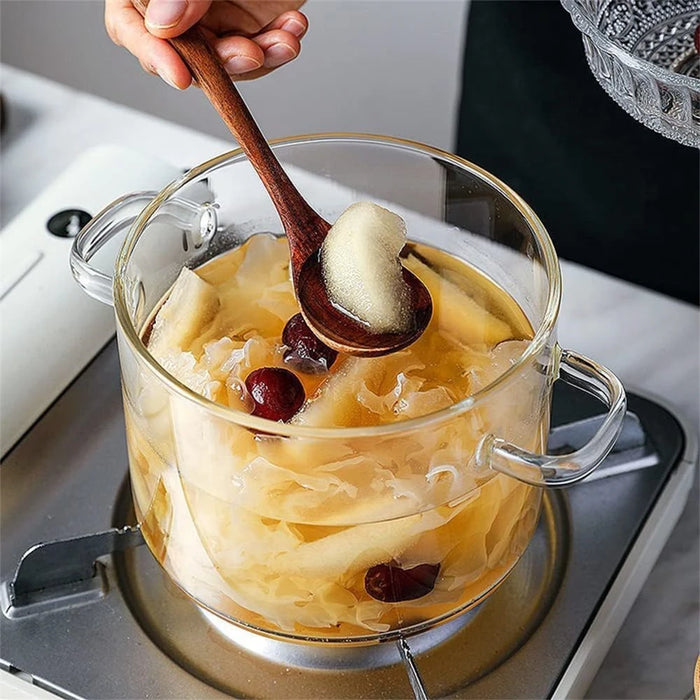 Pentola per zuppa in vetro trasparente resistente al calore riscaldamento a microonde doppia maniglia casseruola in vetro con coperchio utensili da cucina