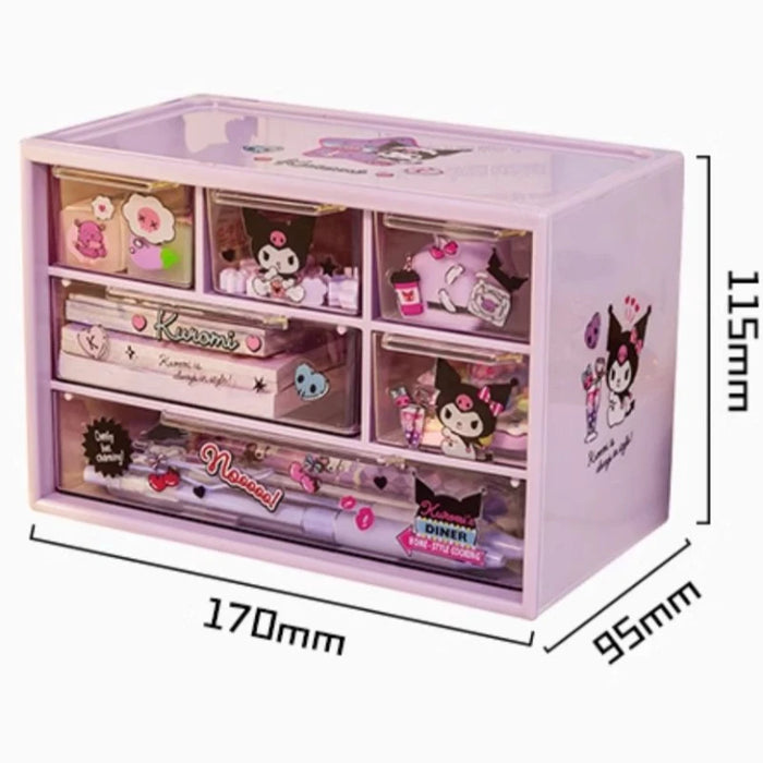 Sanrio 6 scatola portaoggetti a griglia cassetto da tavolo scatola di organizzazione trasparente portapenne da scrivania invia adesivi Kuromi Melody Cinnamoroll