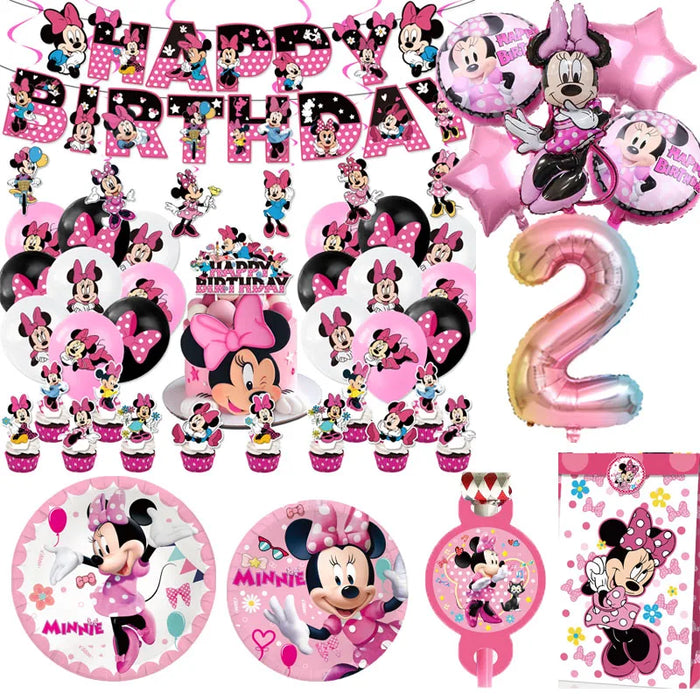 Minnie Mouse Party Decoration stoviglie usa e getta Minnie Cup Plate Balloon For Girls Baby Bath forniture per feste di compleanno