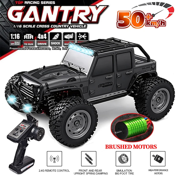 16103 Fast Rc Cars 50 km/h 1/16 Off Road 4WD con fari a LED, 2.4G impermeabile telecomando Monster Truck per adulti e bambini