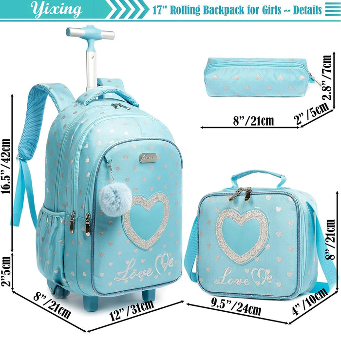 Set di borse per zaino con ruote per bambini con borsa per zaino con rotelle per scuola con ruote borsa per zaino per Trolley da scuola per ragazze