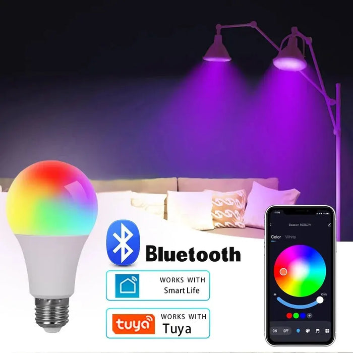 E27 LED Smart Bulb RGB Tuya Lamp Bluetooth APP Control fiala dimmerabile lampadina a LED 15W Home Bedroom decorazioni per feste di natale