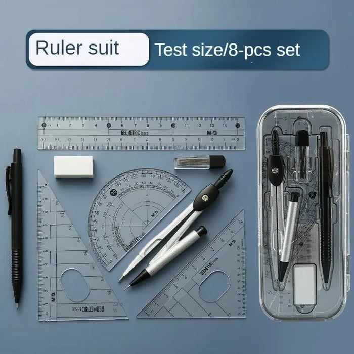 Set bussola M & G Set di misurazione righello apprendimento Set di strumenti di disegno multifunzionale professionale righello e righello Set da otto pezzi HB