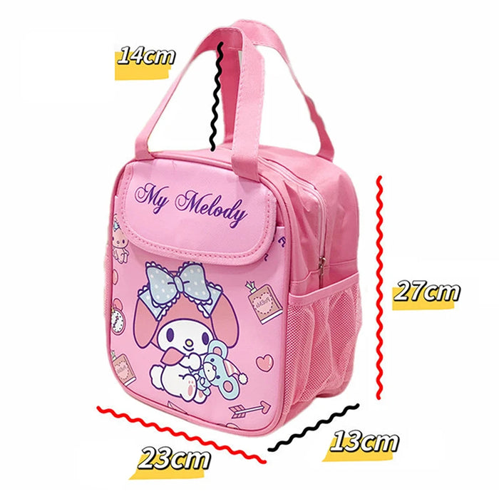 Sanrio Lovely Lunch Bag Anime My Melody Hello Kitty Pochacco Kuromi Travel Portable Breakfast Box School Child Tote Food Bag