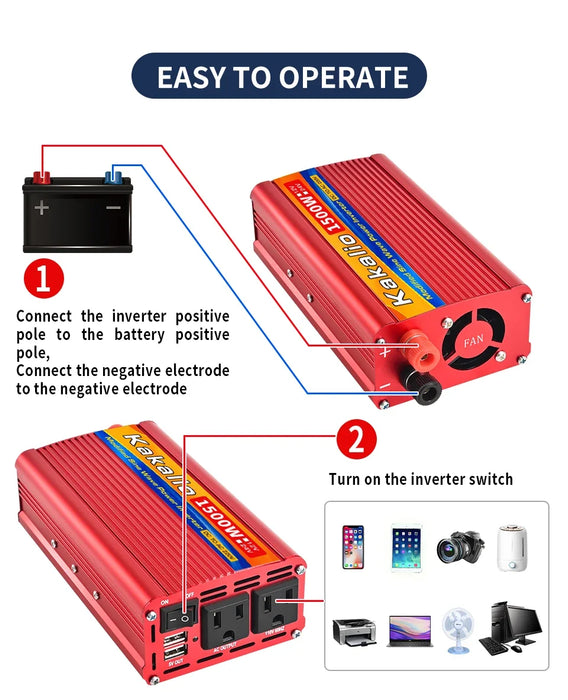 Inverter 60HZ 12V/24V110V600W1500W2000W2500W convertitore migliorato per uso domestico presa americana di alimentazione per auto portatile a onda sinusoidale modificata