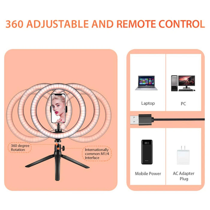 LED Selfie Ring Lighting fotografico Selfie Ring Lamp USB Remote Fill light per YouTube TikTok Video Live Phone Holder & treppiede