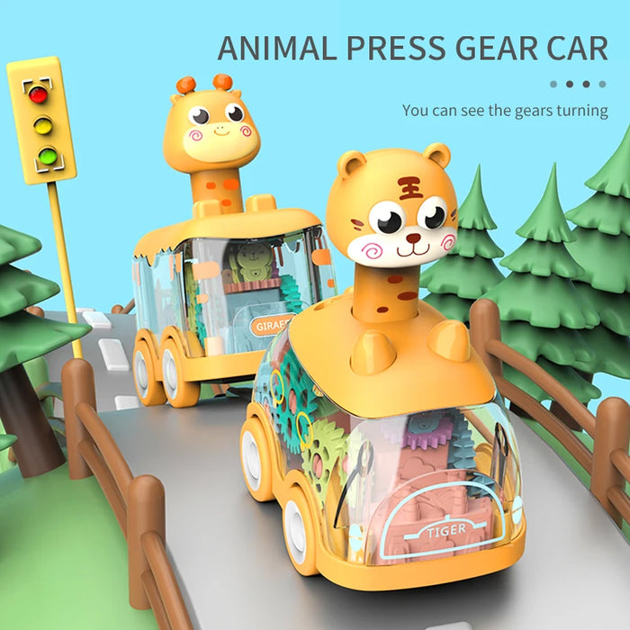 Press Gear Car auto giocattolo per bambini tirare indietro ragazzo bambini inerziale auto Puzzle animali auto