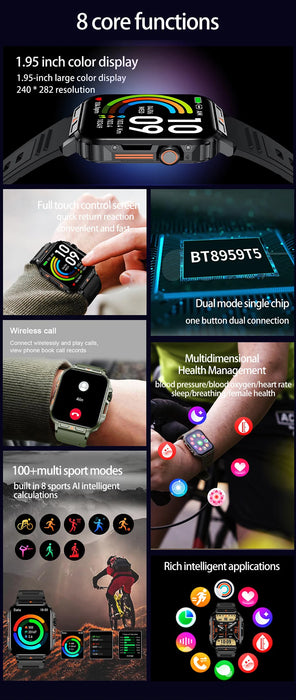 LIGE Smartwatch schermo da 1.95 pollici monitoraggio della salute orologi IP68 impermeabile Sport Fitness Smart Watch per uomo donna Reloj Hombre