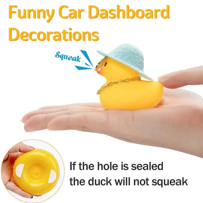 Car Duck Car Rubber Dashboard Decorations Ornament anatra gialla con Mini Swim Ring Sun Cowboy Hat collana per Auto Office