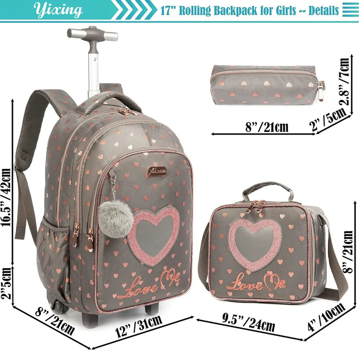 Set di borse per zaino con ruote per bambini con borsa per zaino con rotelle per scuola con ruote borsa per zaino per Trolley da scuola per ragazze