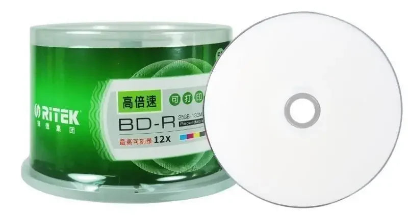 Doppio Yi 50 pezzi Ritek 25GB BD-R 2-12X velocità A + grado stampabile Blu ray Blank BDR disco originale scatola torta