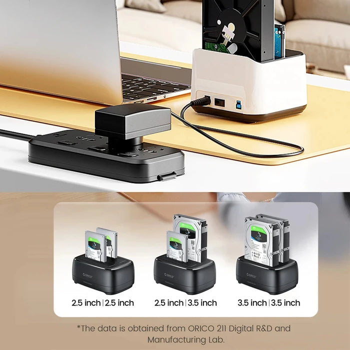 Docking station per HDD Dual Bay SATA a USB 3.0 Docking station clone HDD per adattatore per disco rigido con custodia HDD SSD da 2,5/3,5 pollici per laptop