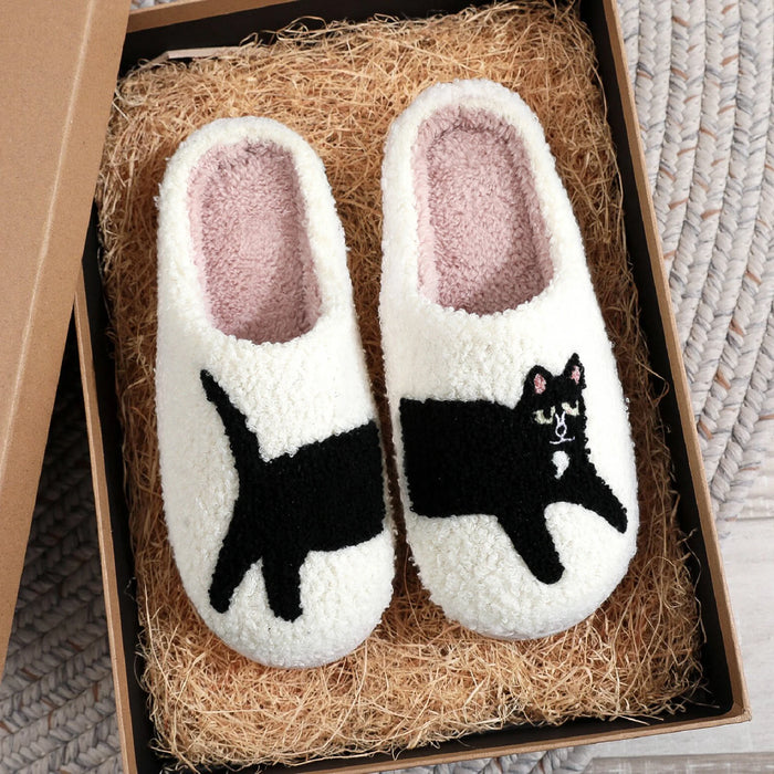 Black Cat Pet Pattern ricamo Fine piattaforma per la casa ripiena accogliente pantofole in cotone di lana carino autunno inverno caldo antiscivolo pantofole per interni Pet mamma regalo uomo donna può amante essenziale