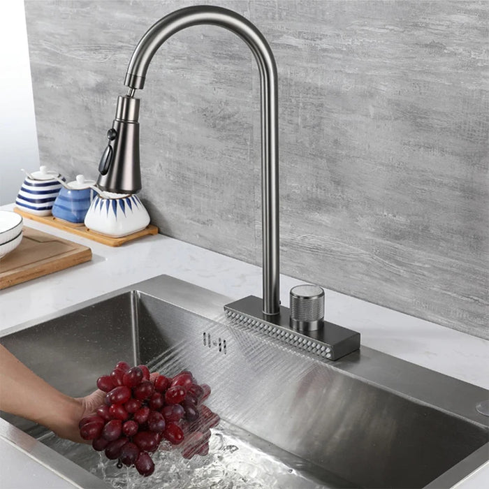 YCRAYS rubinetto per lavello a cascata per cucina miscelatore caldo freddo lavabo prese Multiple per acqua rotazione rubinetto per pioggia volante foro singolo