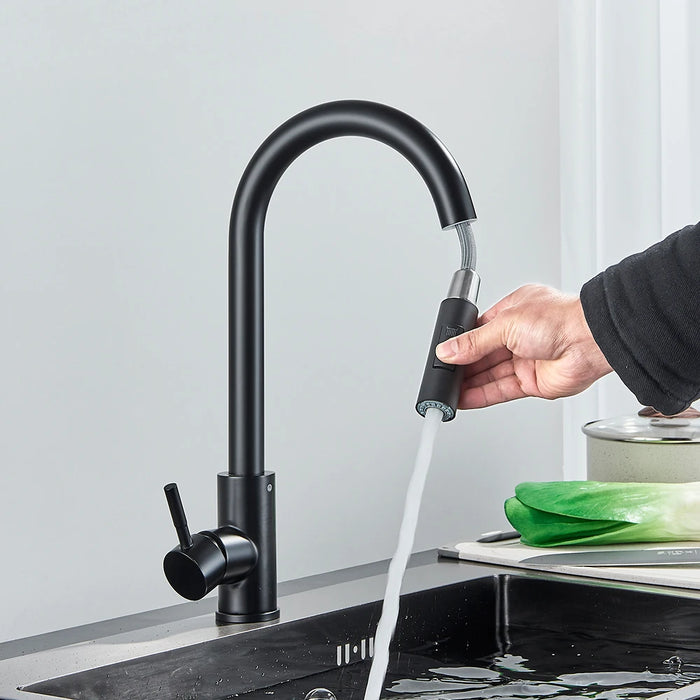 Rubinetto da cucina nero miscelatore estraibile monocomando a due funzioni rubinetti per acqua calda e fredda montati sul ponte