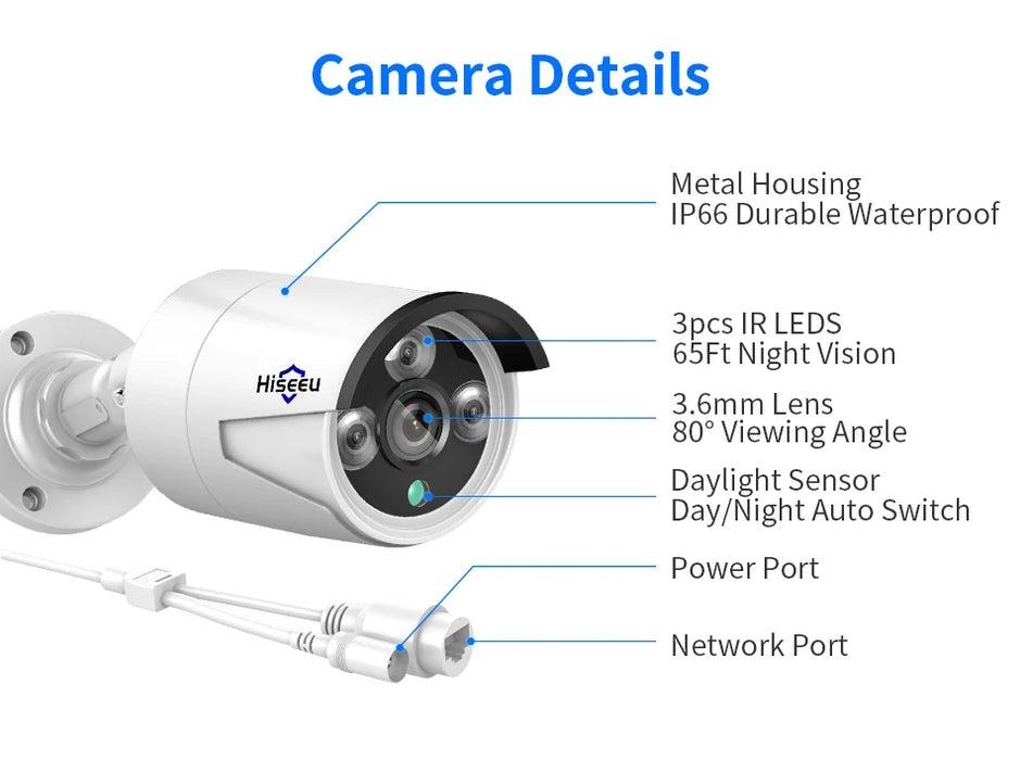 Hiseeu H.265 POE IP 4MP 5MP CCTV telecamera di sicurezza di sorveglianza IP per registrazione Audio sistema POE NVR visione notturna esterna impermeabile