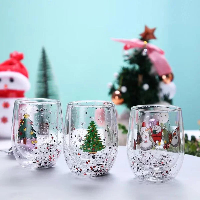 Tazza di vetro a doppia parete di natale tazza d'acqua resistente al calore albero di natale modello pupazzo di neve succo tè latte tazza da caffè regalo di natale