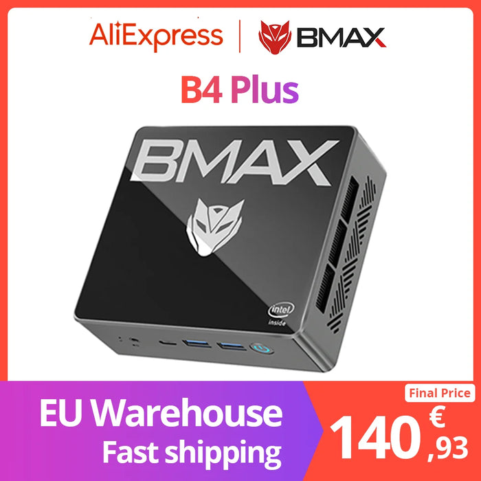 BMAX B4 Plus Mini PC Windows 11 PC Intel N100 16GB DDR4 512GB SSD 2 * HDMI 1 * Type-C supporta 4K @ 60Hz 750MHz Intel UHD Graphics