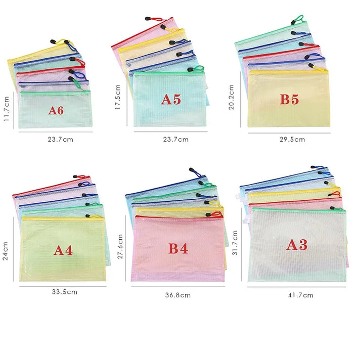 5PCS cartella di immagazzinaggio di cancelleria File Mesh Zipper Pouch A4 A5 A6 B5 2PCS A3 B4 borsa per documenti cartella per File con cerniera forniture per ufficio scolastico