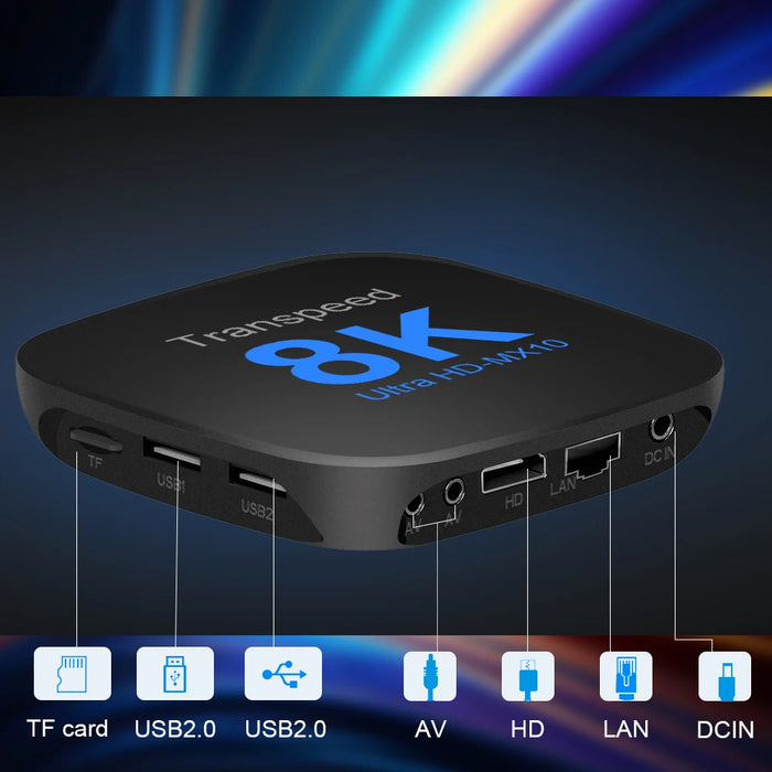 Transpeed Android 13 TV Box ATV Dual Wifi con app TV 8K Video BT5.0 + RK3528 4K 3D Voice Media Player Set Top Box