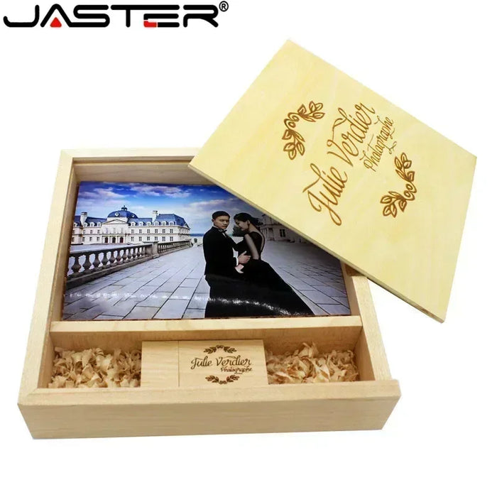 Album fotografico in acero JASTER scatola USB in legno Memory Stick Pendrive 8GB 16GB 32GB 64GB 128GB fotografia regalo LOGO gratuito (170*170*35 MM)