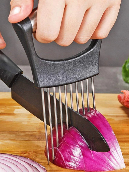 Stainless Steel Onion Needle With Cutting Safe Aid Holder Easy Slicer Cutter Tomato Safe Fork Handheld Vegetable Knife Kitchen