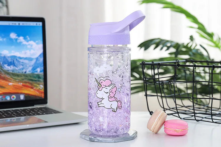 Elegante doppia paglia unicorno tazza di ghiaccio estate bevanda fredda succo caffè tazza d'acqua tazze di plastica portatili della ragazza del ragazzo regalo novità