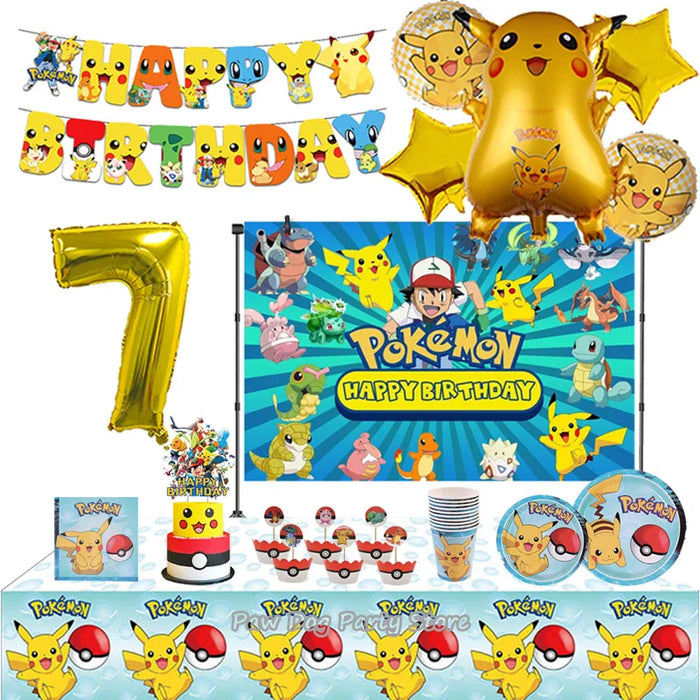 Pokemon Birthday Party Decoration Pikachu Theme Balloon forniture per eventi per bambini stoviglie usa e getta sfondo Banner giocattolo decorativo