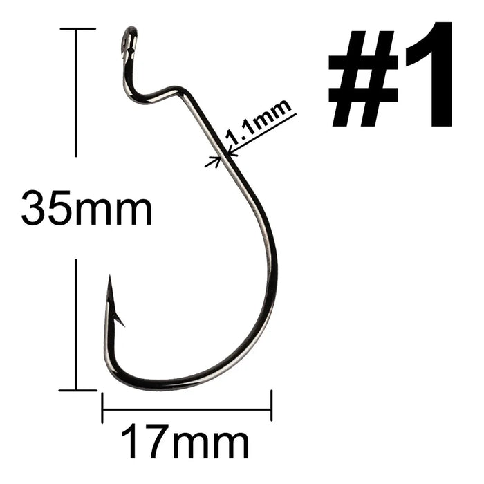 20pcs Wide Gap Worm ami da pesca Jig Crank Big Bass Hook Black High Carbon Steel Crank spinato Hook per Soft Fishing Lure