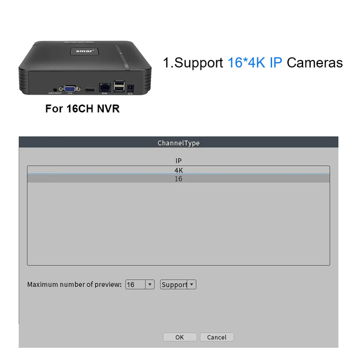 Smar H.265 Max 4K Uscita CCTV NVR Face Detection 9CH 10CH /16CH 32CH 4K Videoregistratore di sicurezza Rilevamento movimento P2P Onvif XMEYE