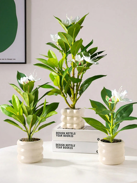 21-40cm piante di azalee artificiali albero di gomma finta foglie di palma tropicale Ficus finto con fiori piante verdi di plastica per la casa