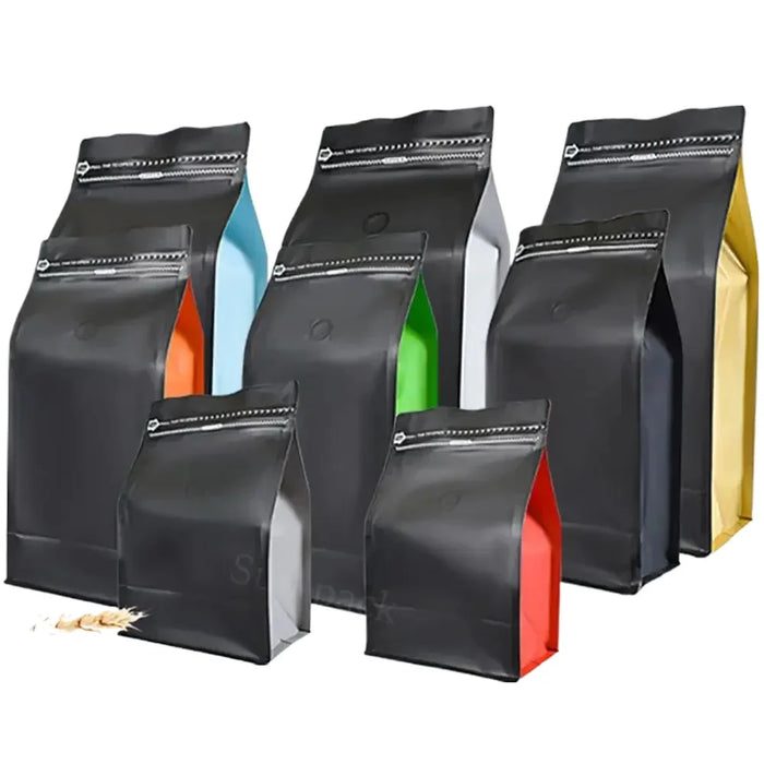 25PCS polvere di chicchi di caffè a chiusura lampo nero/bianco opaco smerigliato con valvola 250g 500g 1kg sacchetto di imballaggio per la conservazione degli alimenti in Mylar