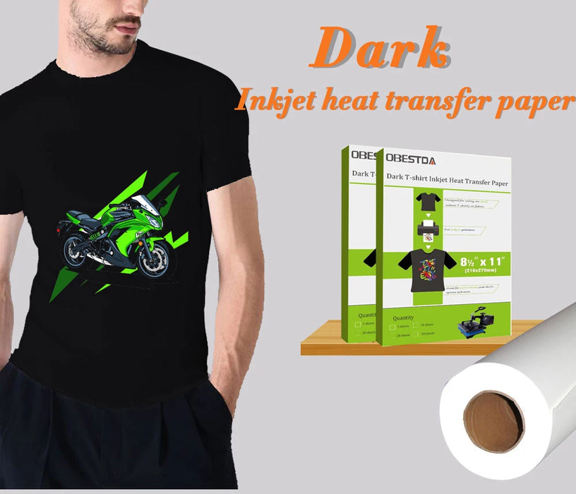 Fabbrica diretta 10 pezzi A4 a getto d'inchiostro carta da stampa a sublimazione a trasferimento termico t-shirt carta Transfer in tessuto nero scuro chiaro