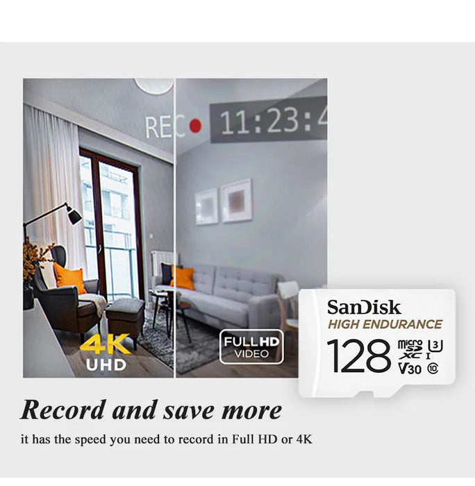 SanDisk scheda microSD ad alta resistenza V30 U3 C10 scheda di memoria professionale per dash cam o monitoraggio domestico 32GB 64GB 128GB 256GB