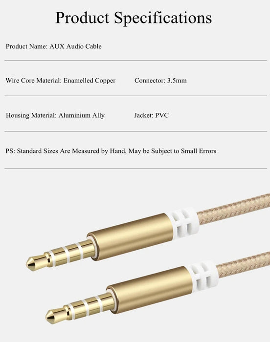 Cavo HiFi AUX Cavo per altoparlante audio da 3,5 mm Jack da 3,5 per chitarra Cavo ausiliario per cuffie per auto placcato in oro