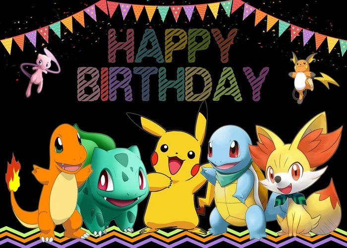 Happy Birthday Party Pokemon sfondo decorazione bambini Boy Baby Shower Pikachu Anime Photography Background Banner Vinyl Poster