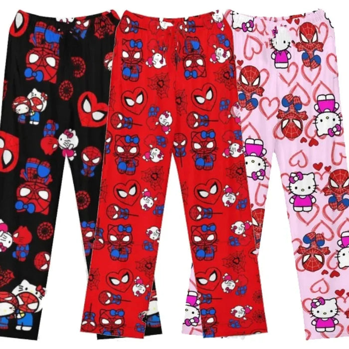 Hello Kitty Spider-man Cotton Loose Ladies pigiama Pants pantaloni pigiama donna uomo Cartoon Sleep Bottoms Lounge Wear Girl Sleep