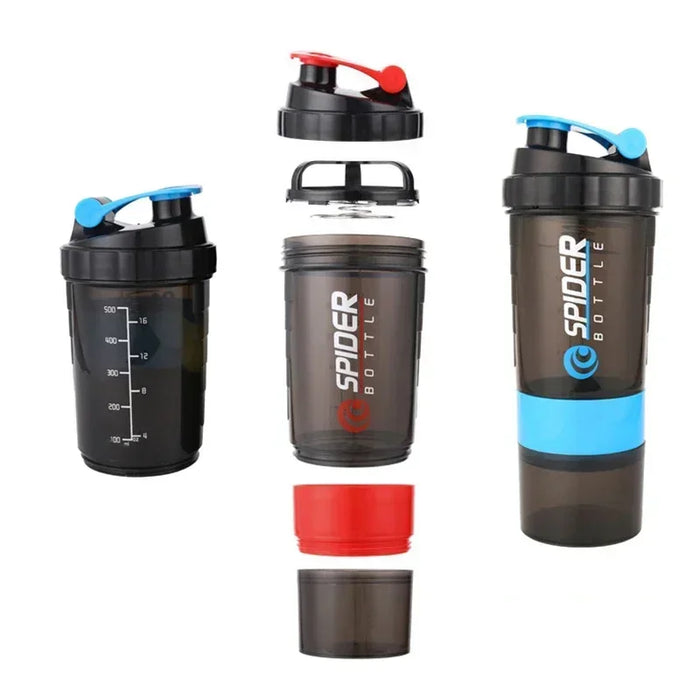 Bottiglia Shaker a 3 strati miscelazione proteica Shake Cup sport Fitness Water Cup bottiglie d'acqua in plastica in scala da 550ml con scatola per medicinali