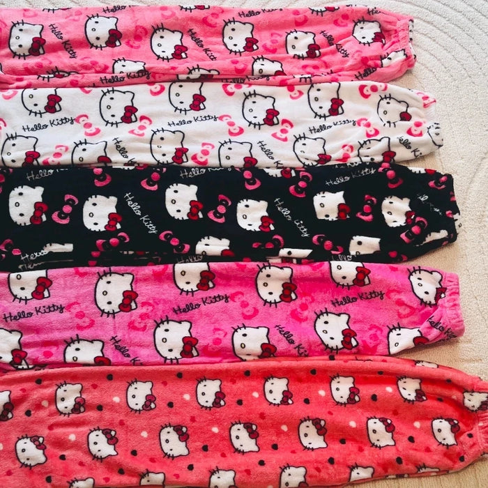 Sanrio Hello Kitty Anime Y2k Kawaii flanella pigiama donna calda lana cartone animato Casual casa pantaloni autunno inverno moda pantaloni