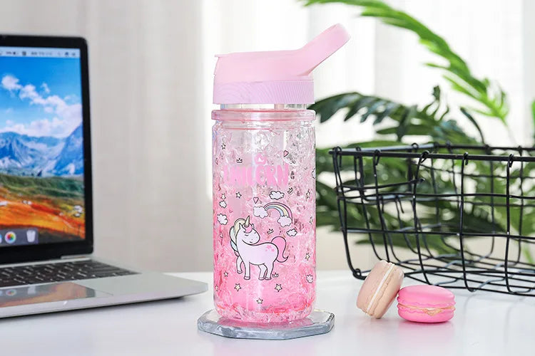 Elegante doppia paglia unicorno tazza di ghiaccio estate bevanda fredda succo caffè tazza d'acqua tazze di plastica portatili della ragazza del ragazzo regalo novità