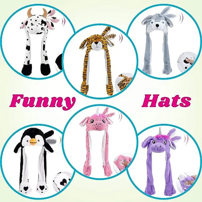 Cartoon Bunny Ear Move Hat Jumping up Toys Rabbit Girls Animal peluche Costume Cosplay Cap Kids Party for Adult Funny Anime Hat