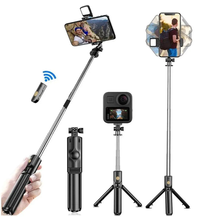 Treppiede per selfie stick wireless con treppiede estensibile remoto Bluetooth leggero per telefono cellulare iPhone Tiktok Streaming live